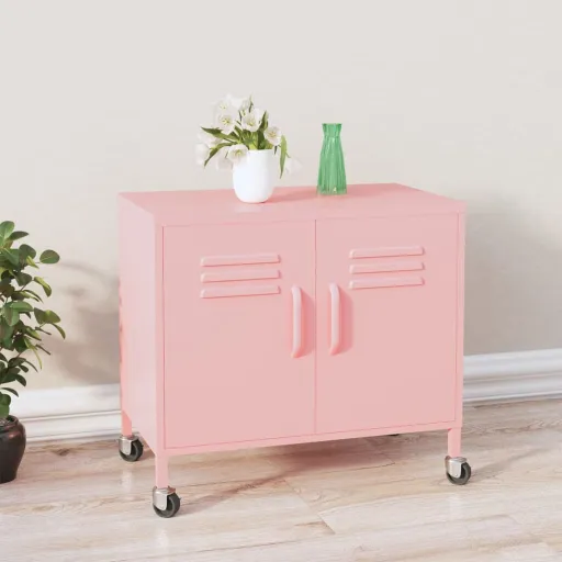 Armário de Arrumação Aço 60x35x56 cm Rosa