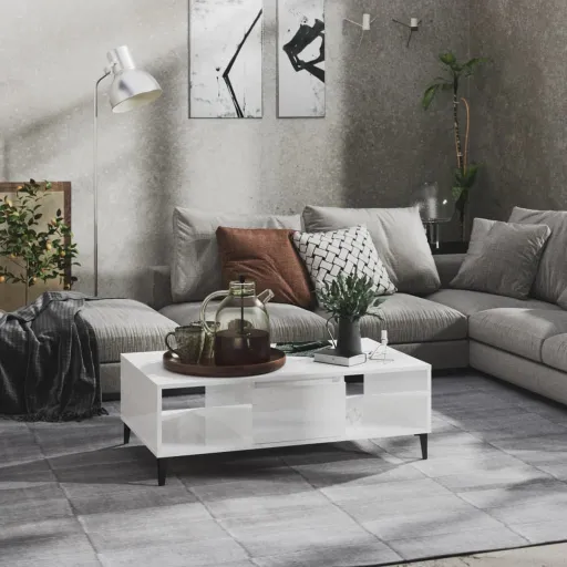 Mesa de Centro Derivados de Madeira Branco Brilhante
