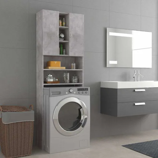 Armário Máquina de Lavar Roupa 64x25,5x190 cm Cinzento-Cimento