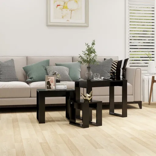 Mesas de Encastrar   Madeira Processada Preto (3 pcs)