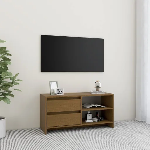 Móvel de TV 80x31x39 cm Pinho Maciço Castanho Mel
