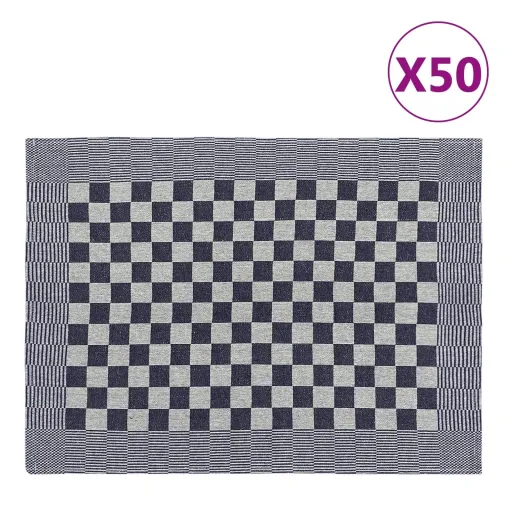 Panos de Cozinha   50x70 cm Algodão Azul e Branco (50 pcs)
