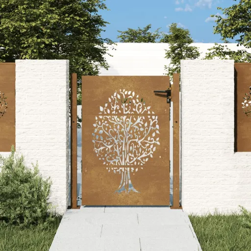 Portão de Jardim 100x125 cm em Aço Corten com Design de Árvore
