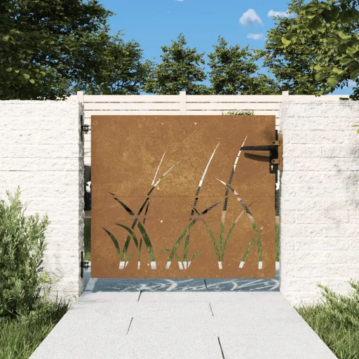 Portão de Jardim 85x100 cm Aço Corten Design Erva