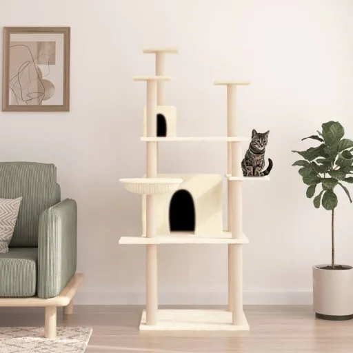 Árvore para Gatos c/ Postes Arranhadores Sisal 166 cm Cor Creme