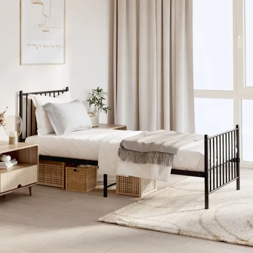 Estrutura de Cama com Cabeceira e Pés 75x190 cm Metal Preto