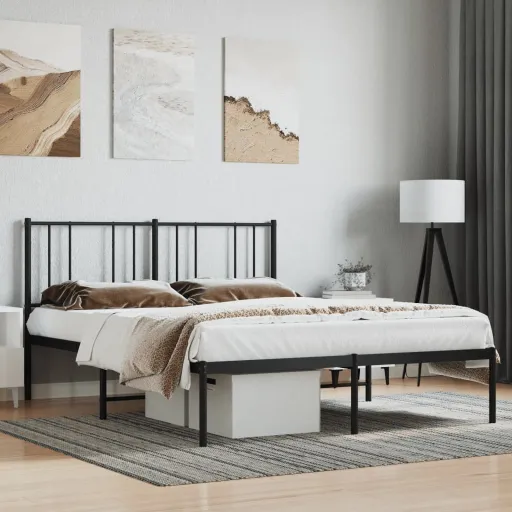 Estrutura de Cama com Cabeceira 140x190 cm Metal Preto