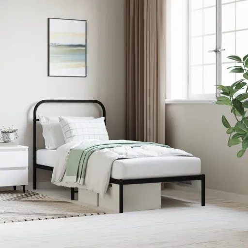 Estrutura de Cama com Cabeceira 90x190 cm Metal Preto
