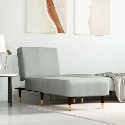 Chaise Longue Veludo Cinzento-Claro