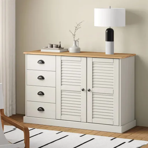 Aparador com Gavetas VIGO 113x40x75 cm Pinho Maciço Branco