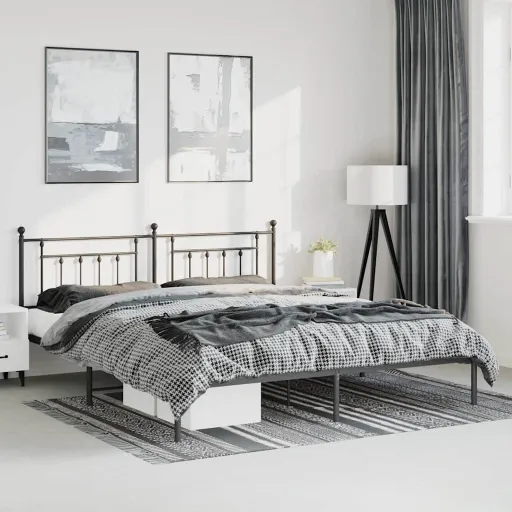 Estrutura de Cama com Cabeceira 193x203 cm Metal Preto