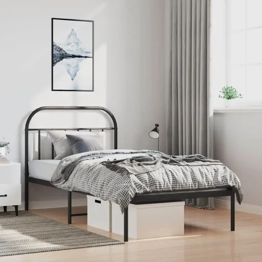 Estrutura de Cama com Cabeceira 100x200 cm Metal Preto