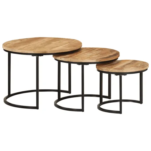 Mesas de Encastrar   Madeira de Mangueira Áspera Maciça (3 pcs)