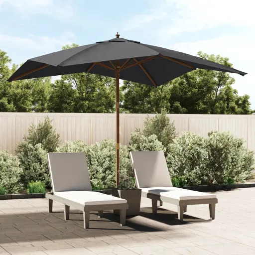 Guarda-Sol de Jardim com Poste de Madeira 300x300x273 cm Preto