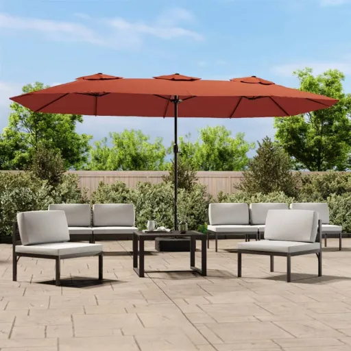 Guarda-Sol de Jardim c/ Cabeça Dupla/LED 449x265 cm Terracotta