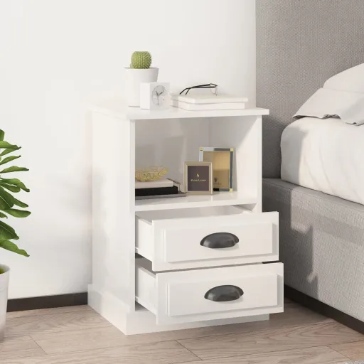 Mesas de Cabeceira   43x36x60 cm Branco Brilhante (2 pcs)