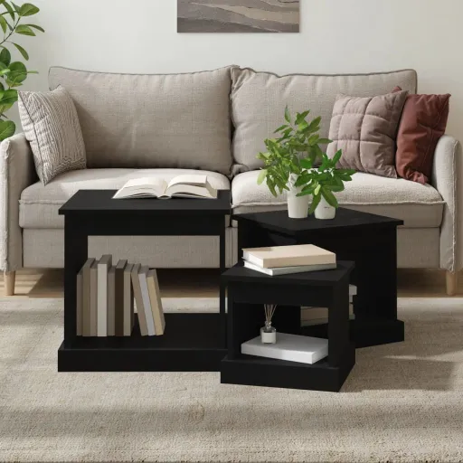 Mesas de Centro   Derivados de Madeira Preto (3 pcs)