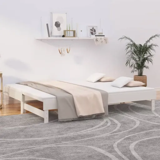 Sofá-Cama de Puxar 2x(80x200) cm Pinho Maciço Branco