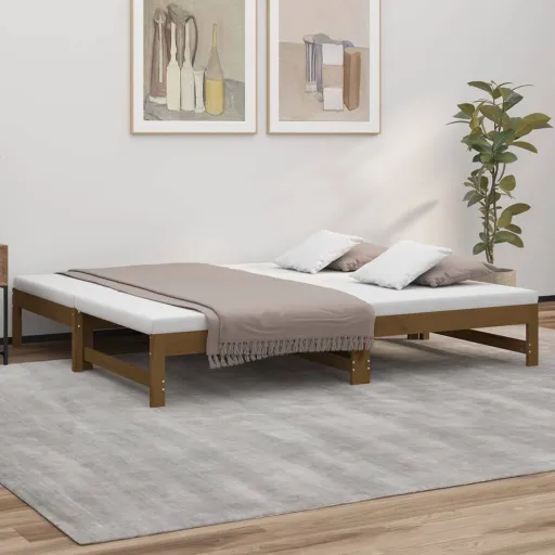 Estrutura Sofá-Cama de Puxar 2x(90x190)cm Pinho Maciço Castanho