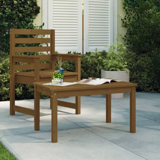 Mesa Jardim 82,5x50,5x45cm Madeira de Pinho Maciça Castanho-Mel