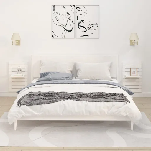 Prateleiras de Montagem na Parede   Pinho Maciço Branco (2 pcs)
