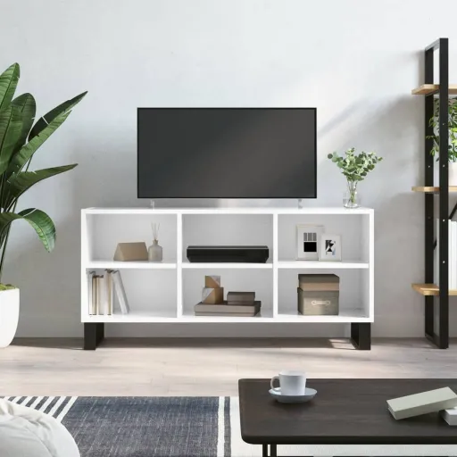 Móvel de TV 103,5x30x50 cm Derivados Madeira Branco Brilhante