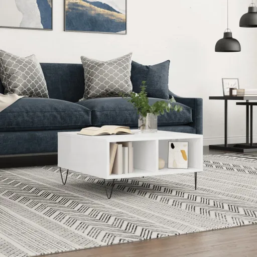 Mesa de Centro 60x60x30 cm Derivados Madeira Branco Brilhante