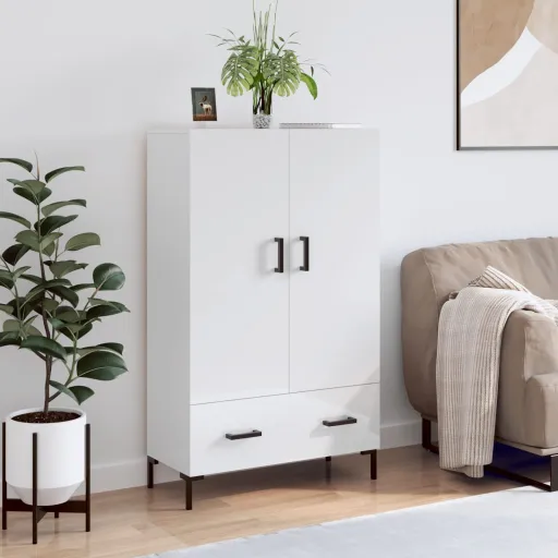 Aparador Alto 69,5x31x115 cm Derivados Madeira Branco Brilhante