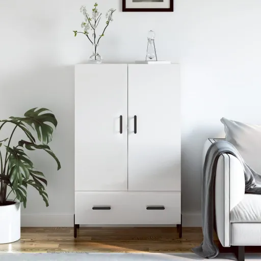 Aparador Alto 69,5x31x115 cm Derivados Madeira Branco Brilhante