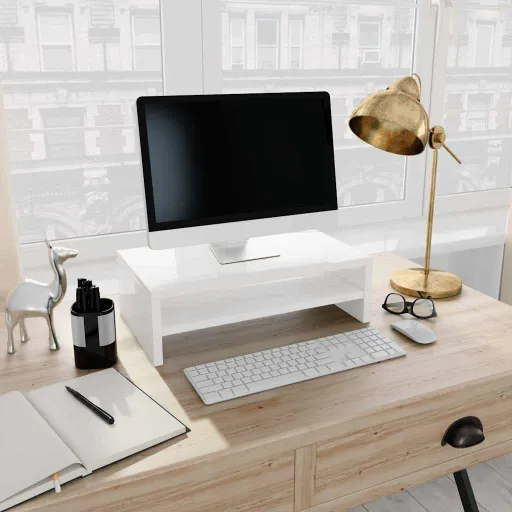 Suporte para Monitor Derivados de Madeira Branco Brilhante