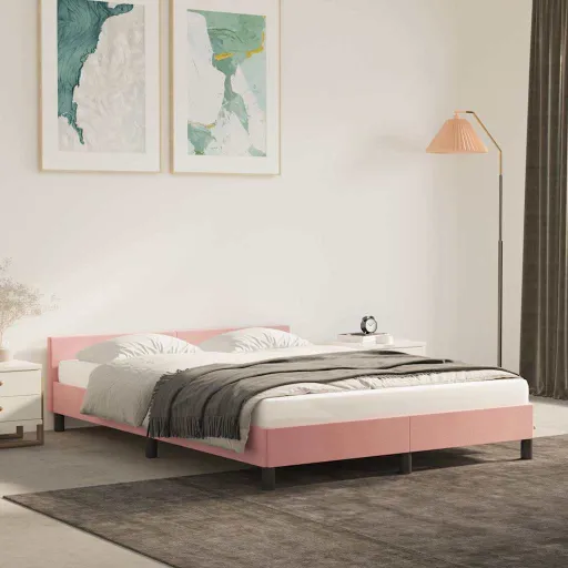 Estrutura Cama c/ Cabeceira Sem Colchão 140x200 cm Veludo Rosa