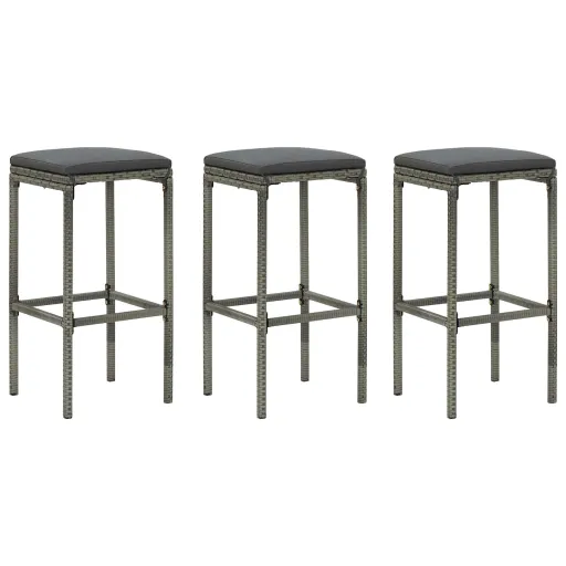 Bancos de Bar com Almofadões   Vime PE Cinzento (3 pcs)