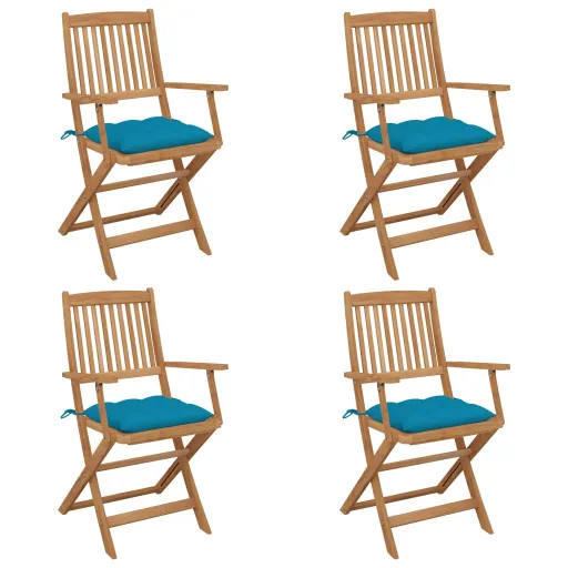 Cadeiras de Jardim Dobráveis c/ Almofadões   Acácia Maciça (4 pcs)