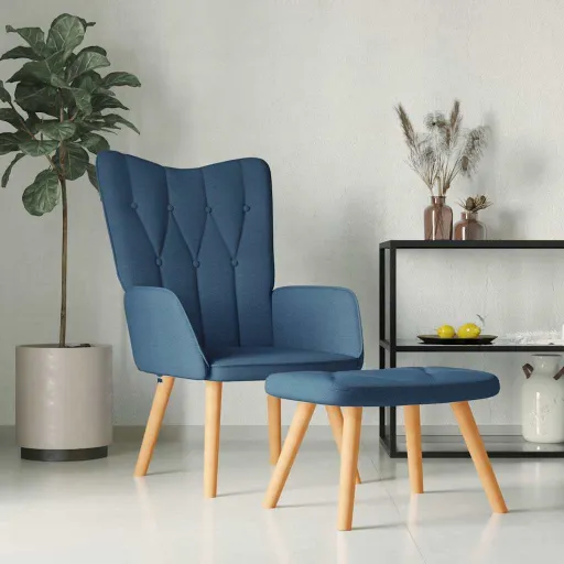 Cadeira de Descanso com Banco Tecido Azul