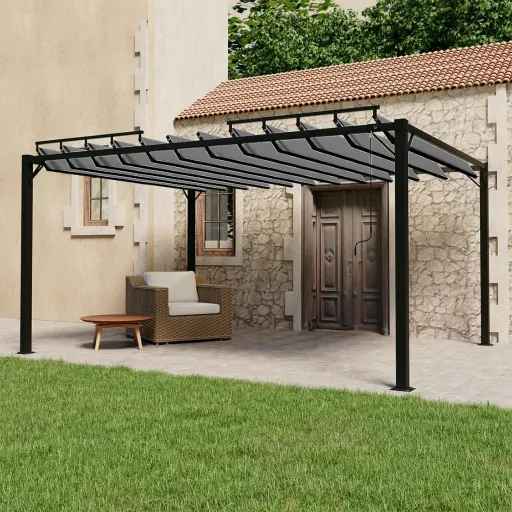Gazebo c/ Telhado de Persiana 3x4 m Tecido Antracite e Alumínio