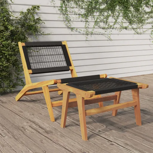 Cadeira de Jardim c/ Apoio de Pés Teca Maciça/Poliéster
