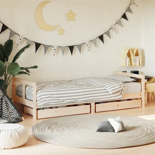 Estrutura de Cama Infantil c/ Gavetas 80x200 cm Pinho Maciço