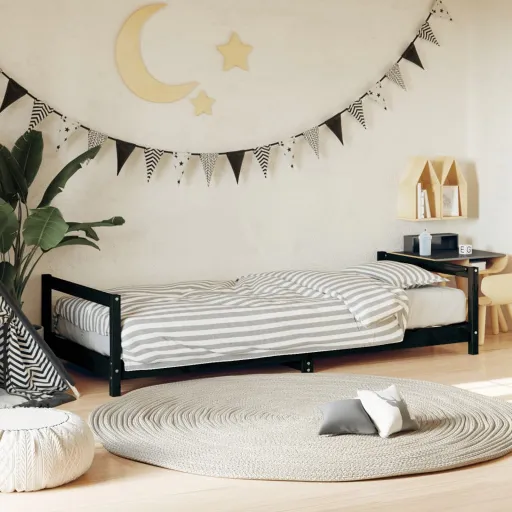 Estrutura de Cama Infantil 90x200 cm Pinho Maciço Preto