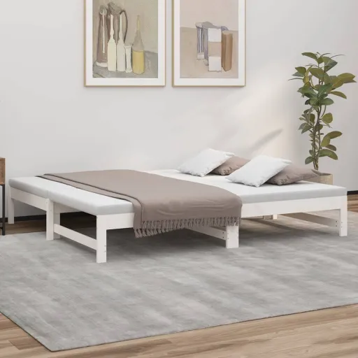 Sofá-Cama de Puxar 2x(75x190) cm Madeira de Pinho Maciça Branco