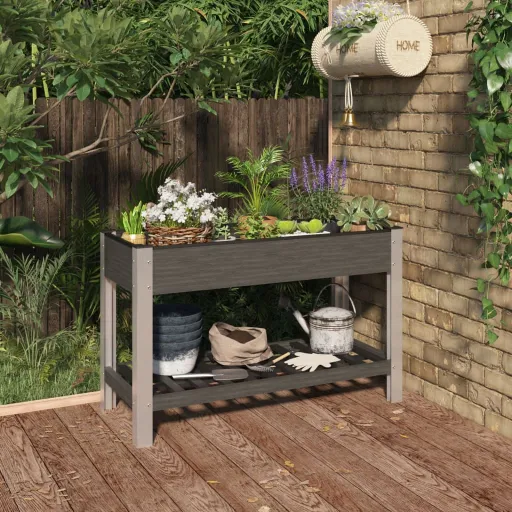 Canteiro Elevado Jardim c/ Prateleira 120x50x75 cm WPC Cinzento
