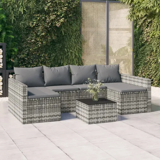 Conjunto Lounge de Jardim c/ Almofadões Vime PE Cinzento (2 pcs)