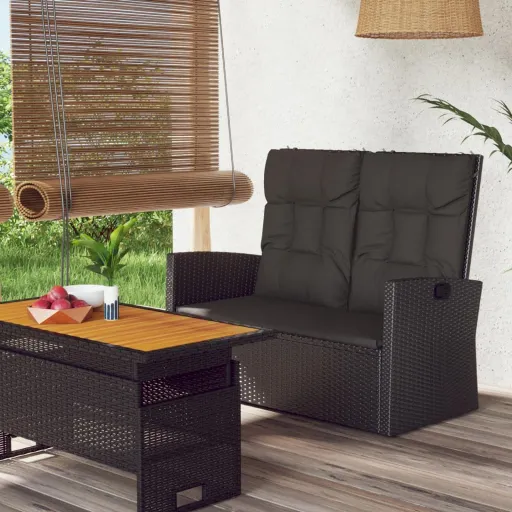 Banco de Jardim Reclinável com Almofadões 118 cm Vime PE Preto