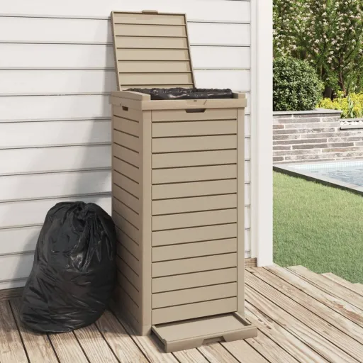 Caixote do Lixo p/ Exterior 41x41x86 cm PP Castanho-Claro
