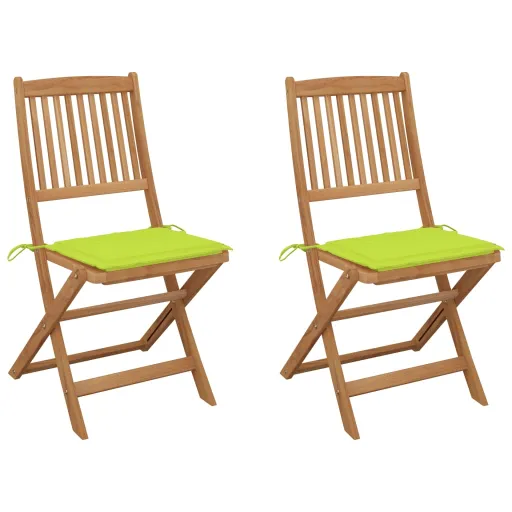 Cadeiras de Jardim Dobráveis c/ Almofadões   Acácia Maciça (2 pcs)