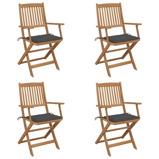 Cadeiras de Jardim Dobráveis c/ Almofadões   Acácia Maciça (4 pcs)