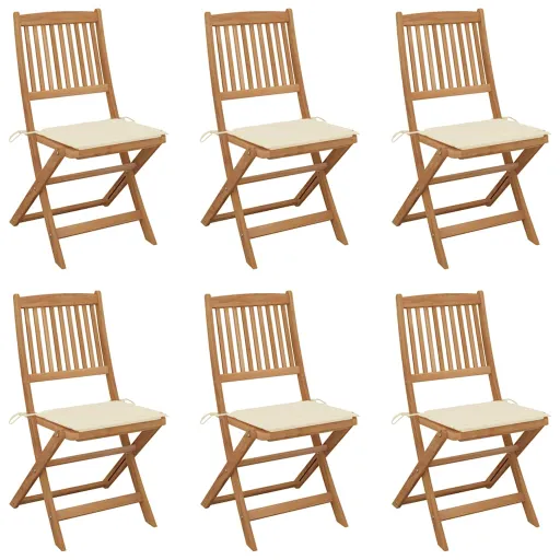 Cadeiras de Jardim Dobráveis c/ Almofadões   Acácia Maciça (6 pcs)