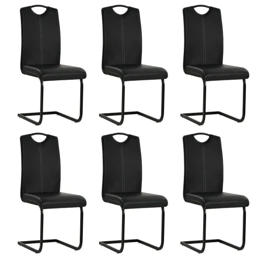 Cadeiras de Jantar Cantilever   Couro Artificial Preto (6 pcs)