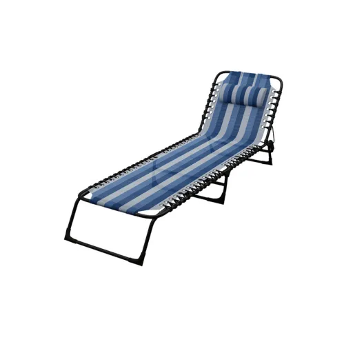 Marbueno Cadeira Dobrável Aço Com Almofada Jardim e Piscina 190X58X27 cm Listras Azuis 10171