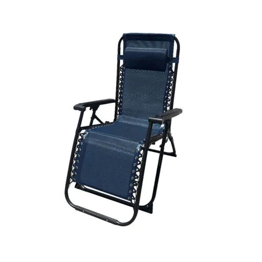 Marbueno Espreguiçadeira Dobrável Aço com Almofada Jardim e Piscina 90X66X108 cm Gravidade Zero Azul Escuro 10011