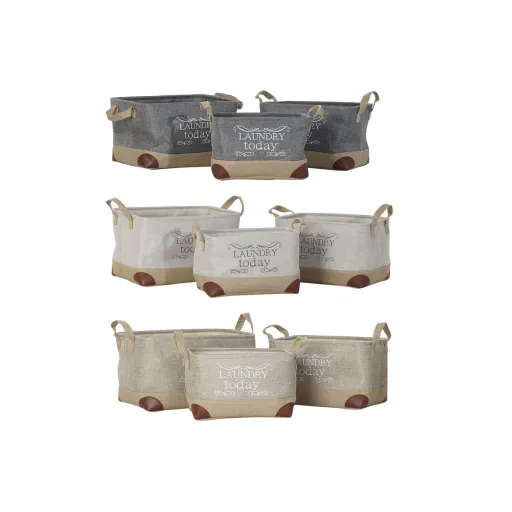 Cesta Multiusos DKD Home Decor Bege Cinzento Marrom Claro 40 x 30 x 24 cm Madeira 3 Peças (3 Unidades)